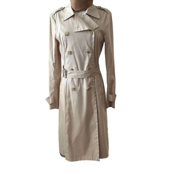 Theory Women's Double Breasted Belted Cream Knee-Length Long Sleeve Peacoat Sz M - Picture 1 of 10